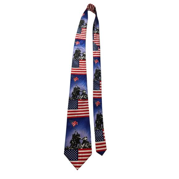 Steven Harris Iwo Jima Soldiers America Flag Novelty Necktie Vintage Polyester - Picture 2 of 6